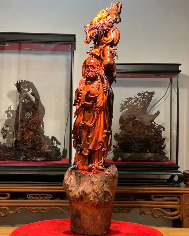 Tượng Cụ Đạt Ma Rồng Gỗ Nu Trắc Cao 80cm