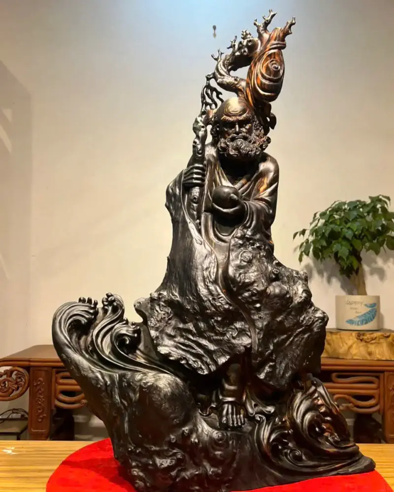 Tượng Đạt Ma Gỗ Mun Hoa Cao 71cm