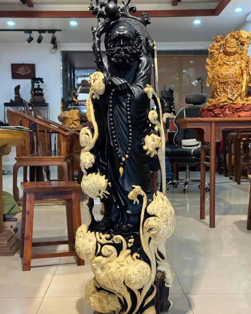 Tượng Đạt Ma Gỗ Nu Mun Cao 121cm