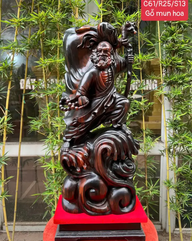 Tượng Đạt Ma Bay Gỗ Mun Hoa Liền Khối G5365