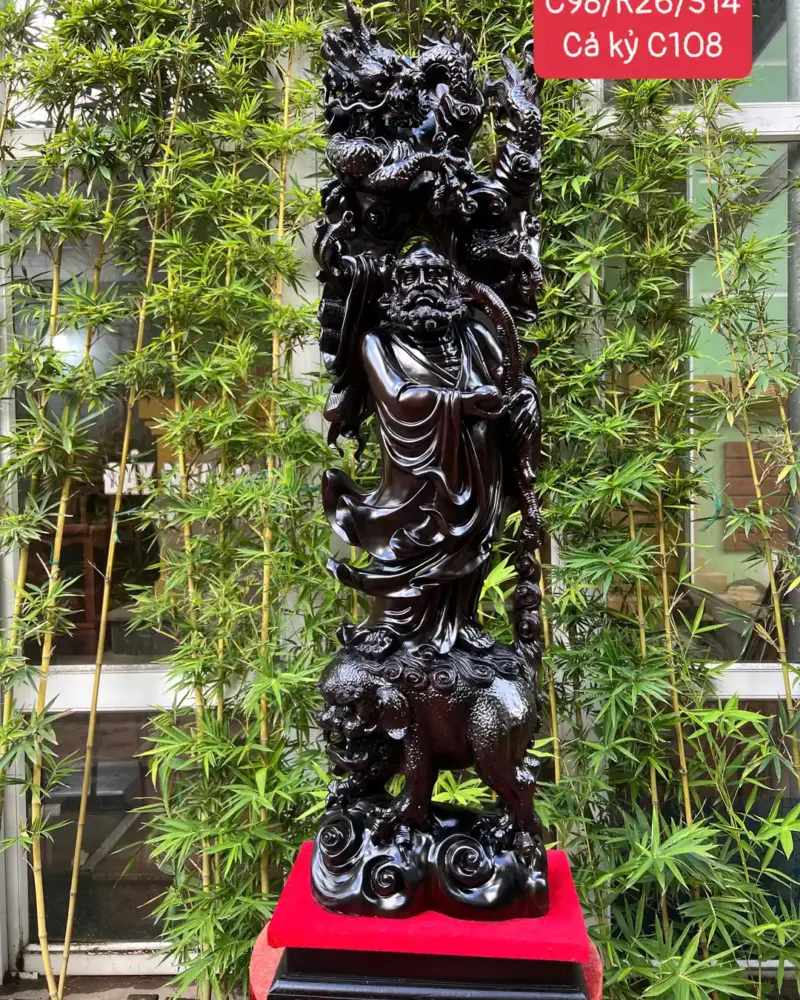Tượng Đạt Ma Hàng Long Phục Lân Hàng Kỹ Gỗ Mun Hoa Liền Khối G5367