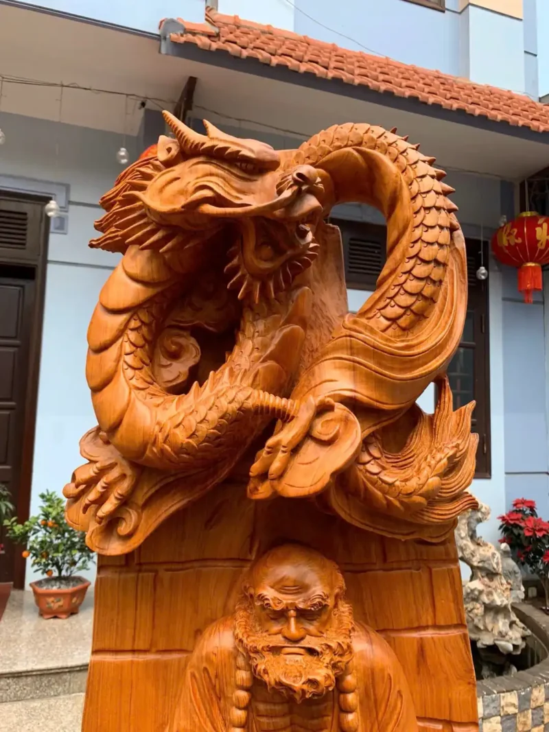 at-ma-su-G6045-2 Tượng Đạt Ma Sư Tổ Ngồi Thiền Rồng Hương Đá To Nặng Đặc Liền Khối G6045
