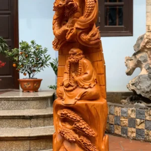 at-ma-su-G6045-3 Tượng Đạt Ma Sư Tổ Ngồi Thiền Rồng Hương Đá To Nặng Đặc Liền Khối G6045