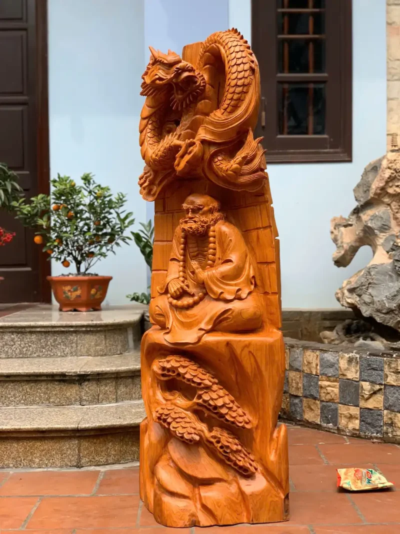 at-ma-su-G6045-3 Tượng Đạt Ma Sư Tổ Ngồi Thiền Rồng Hương Đá To Nặng Đặc Liền Khối G6045