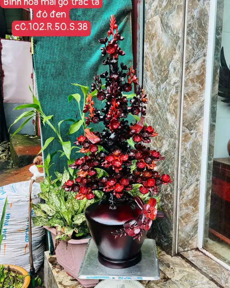 Bình Hoa Mai Gỗ Trắc Ta Đỏ Đen Hàng Kỹ Nét G5636