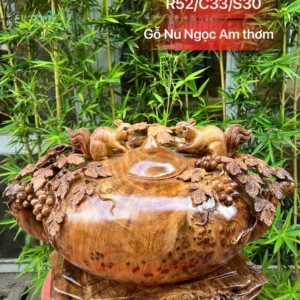 binh-nho-soc-G5975-1 Bình Nho Sóc Gỗ Nu Ngọc Am To Nặng Liền Khối G5975