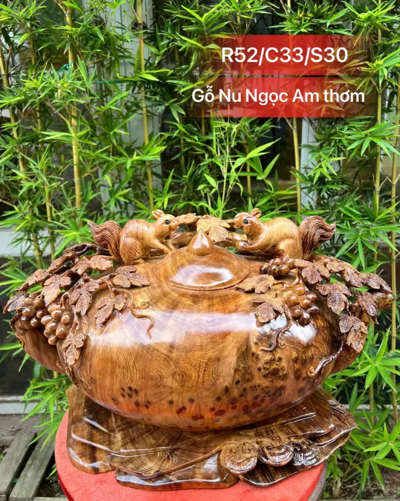 binh-nho-soc-G5975-1 Bình Nho Sóc Gỗ Nu Ngọc Am To Nặng Liền Khối G5975