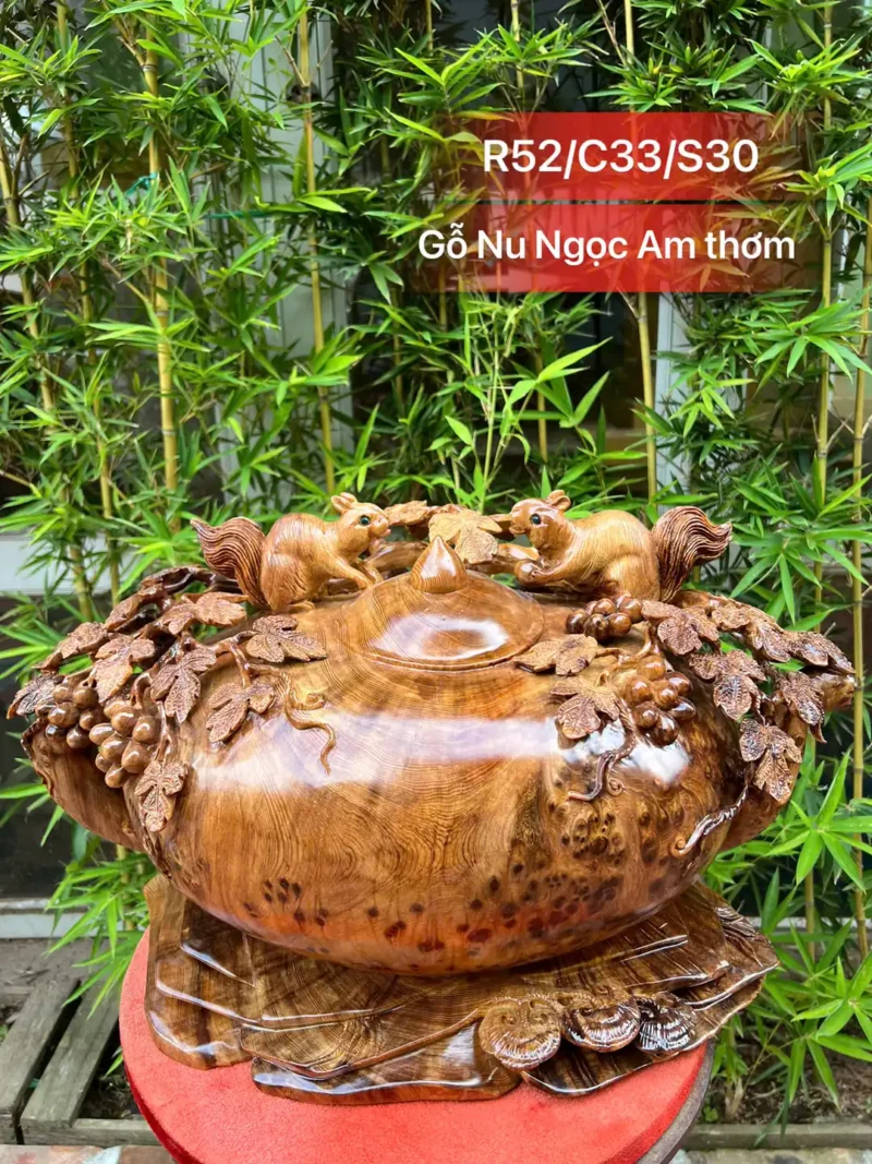 binh-nho-soc-G5975-1 Bình Nho Sóc Gỗ Nu Ngọc Am To Nặng Liền Khối G5975