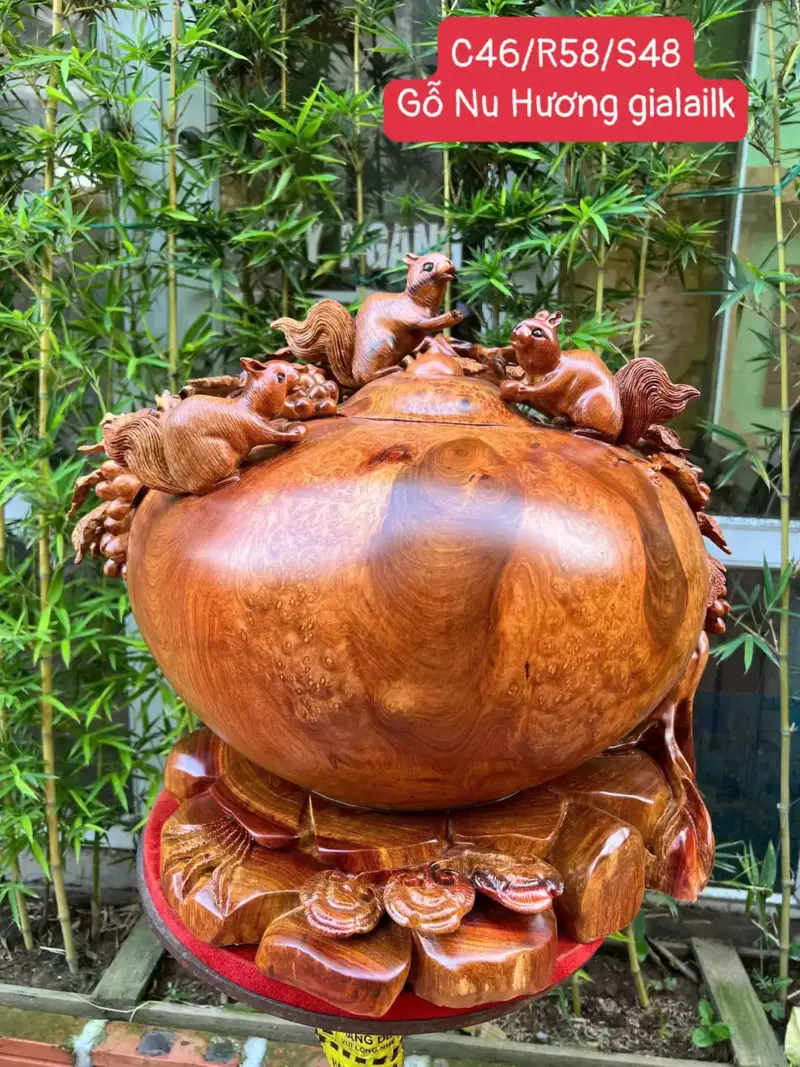 binh-phu-quy-G5273-1 Tượng Bình Phú Quý Nho Sóc Gỗ Nu Hương To Đẹp Liền Khối G5273