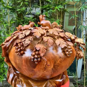 binh-phu-quy-G5273-4 Tượng Bình Phú Quý Nho Sóc Gỗ Nu Hương To Đẹp Liền Khối G5273