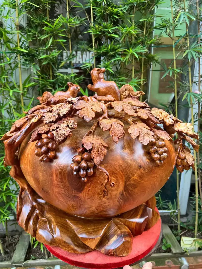 binh-phu-quy-G5273-4 Tượng Bình Phú Quý Nho Sóc Gỗ Nu Hương To Đẹp Liền Khối G5273