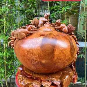 binh-phu-quy-G5274-1 Tượng Bình Phú Quý Nho Sóc Gỗ Nu Hương To Nặng Liền Khối G5274
