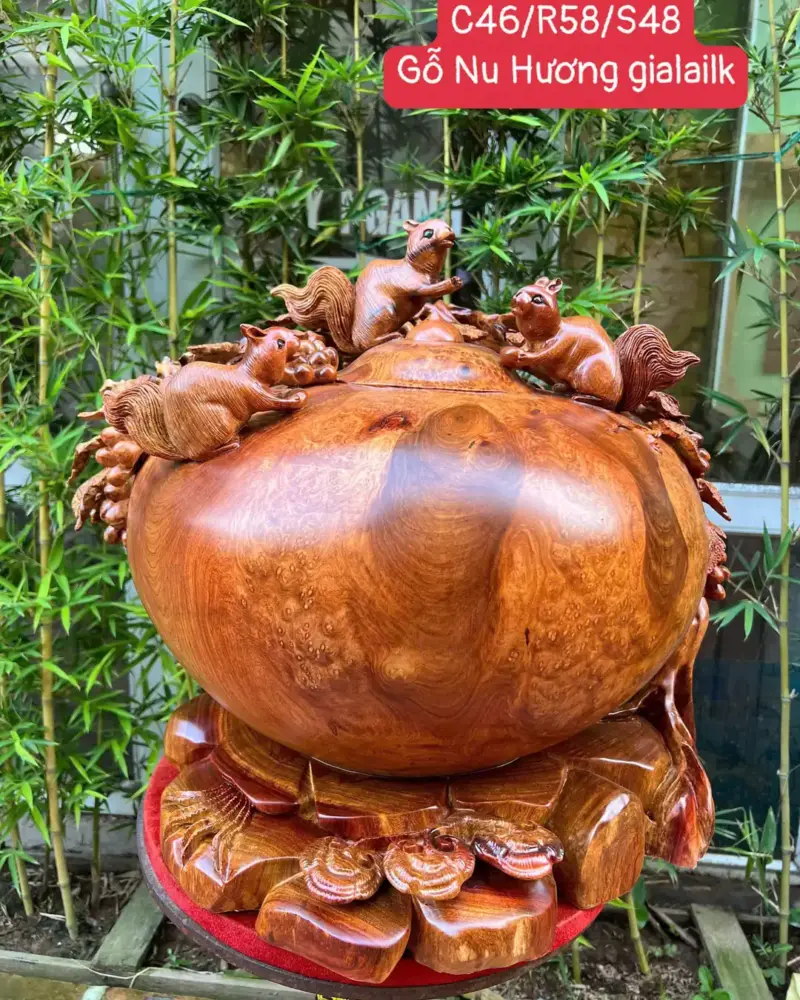 binh-phu-quy-G5274-1 Tượng Bình Phú Quý Nho Sóc Gỗ Nu Hương To Nặng Liền Khối G5274