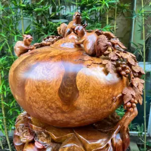 binh-phu-quy-G5274-4 Tượng Bình Phú Quý Nho Sóc Gỗ Nu Hương To Nặng Liền Khối G5274