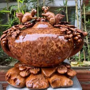 binh-phu-quy-G5275-3 Tượng Bình Phú Quý Nho Sóc Gỗ Nu Ngọc Am Dầy Kín Liền Khối G5275