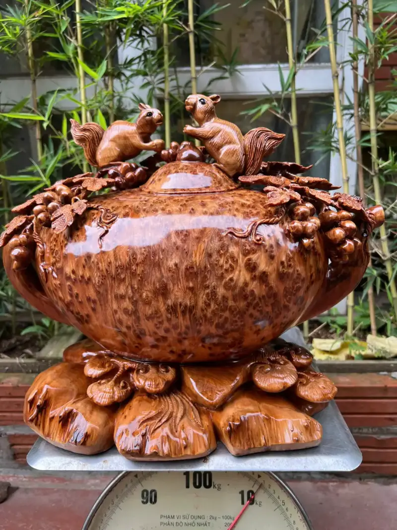 binh-phu-quy-G5275-3 Tượng Bình Phú Quý Nho Sóc Gỗ Nu Ngọc Am Dầy Kín Liền Khối G5275
