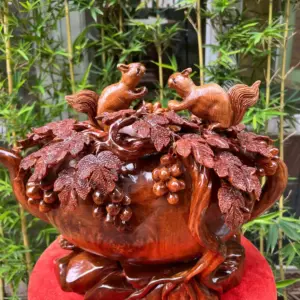 binh-phu-quy-G5276-4 Tượng Bình Phú Quý Nho Sóc Gỗ Nu Ngọc Am Dầy Kín Liền Khối G5276