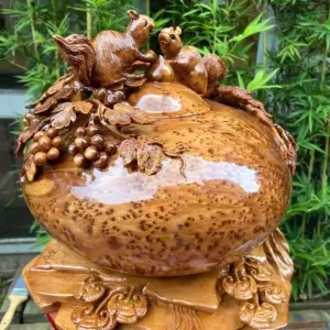 binh-phu-quy-G5278-4 Tượng Bình Phú Quý Nho Sóc Gỗ Nu Ngọc Am Kín Nu To Đẹp Liền Khối G5278
