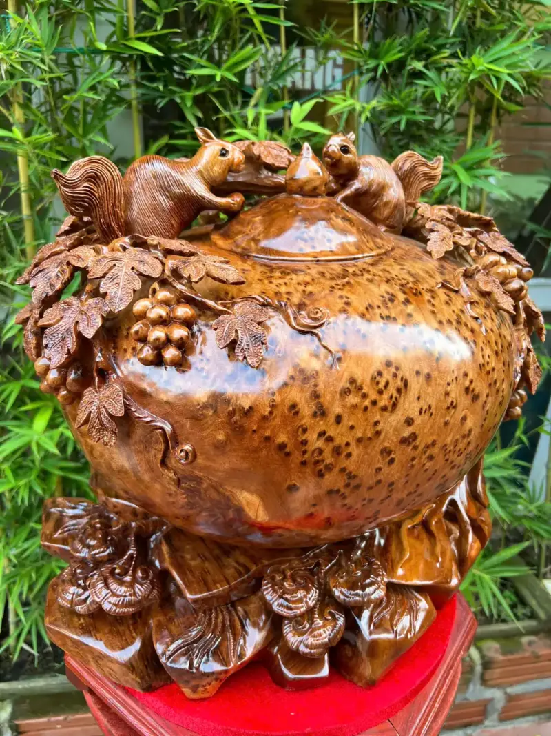 binh-phu-quy-G5279-2 Tượng Bình Phú Quý Nho Sóc Gỗ Nu Ngọc Am Thơm Kín Nu To Nặng Liền Khối G5279