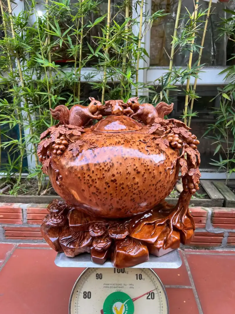 binh-phu-quy-G5279-5 Tượng Bình Phú Quý Nho Sóc Gỗ Nu Ngọc Am Thơm Kín Nu To Nặng Liền Khối G5279