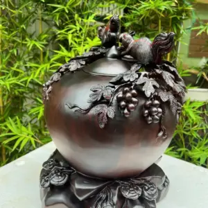 binh-phu-quy-G5746-2 Bình Phú Quý Nho Sóc Gỗ Trắc Cũ Hàng Kỹ Liền Khối G5746
