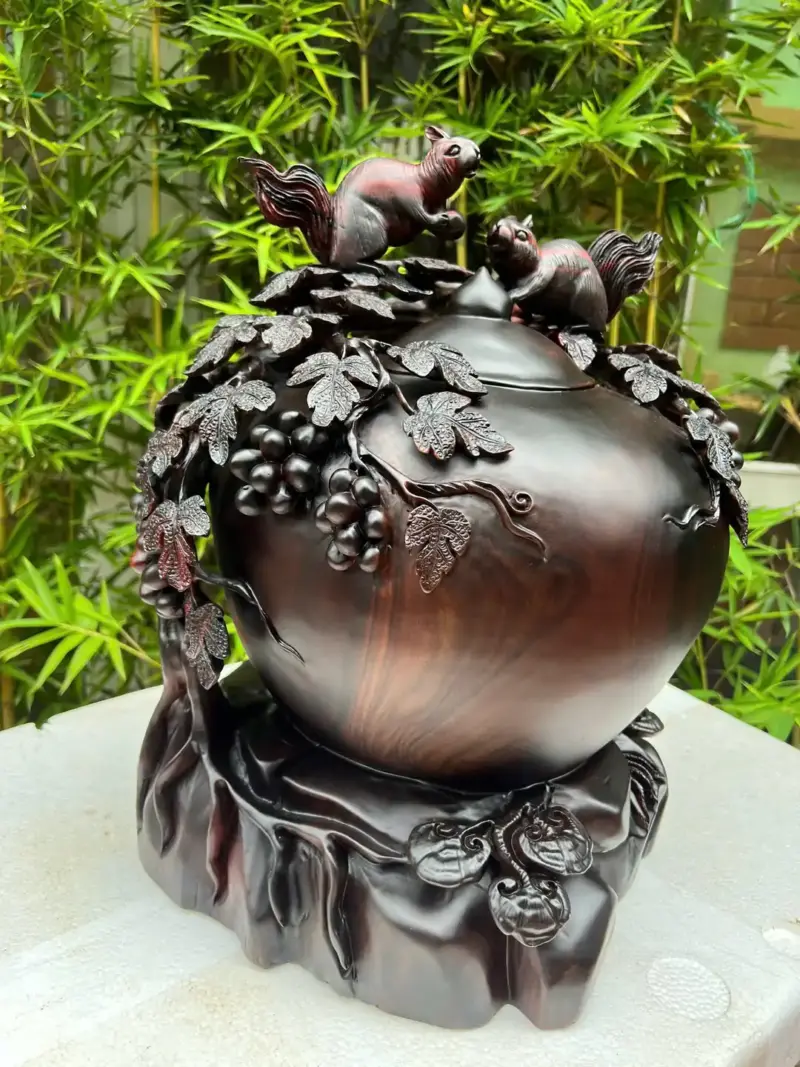 binh-phu-quy-G5746-3 Bình Phú Quý Nho Sóc Gỗ Trắc Cũ Hàng Kỹ Liền Khối G5746