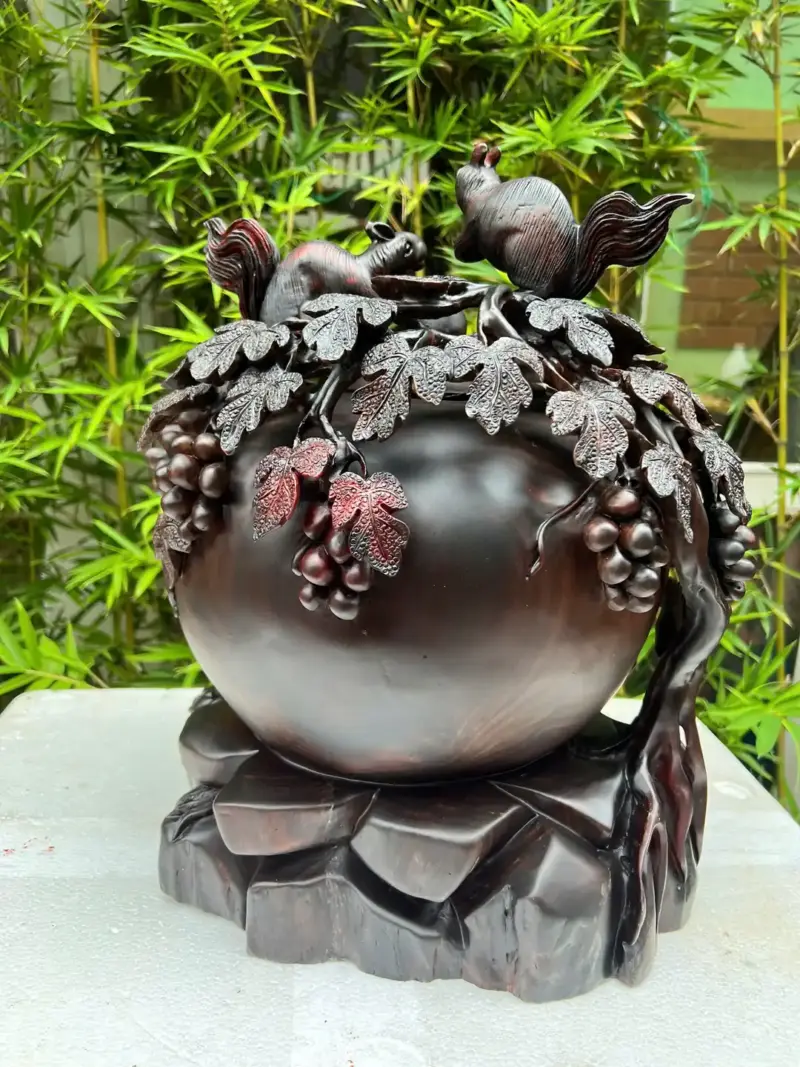 binh-phu-quy-G5746-4 Bình Phú Quý Nho Sóc Gỗ Trắc Cũ Hàng Kỹ Liền Khối G5746