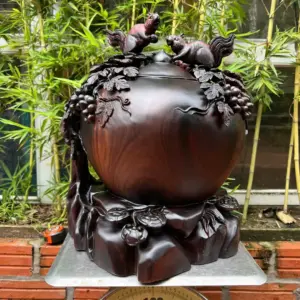 binh-phu-quy-G5746-5 Bình Phú Quý Nho Sóc Gỗ Trắc Cũ Hàng Kỹ Liền Khối G5746