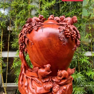 binh-phu-quy-G5979-1 Bình Phú Quý Nho Sóc Ngũ Phúc Gỗ Hương Đá To Nặng Liền Khối G5979