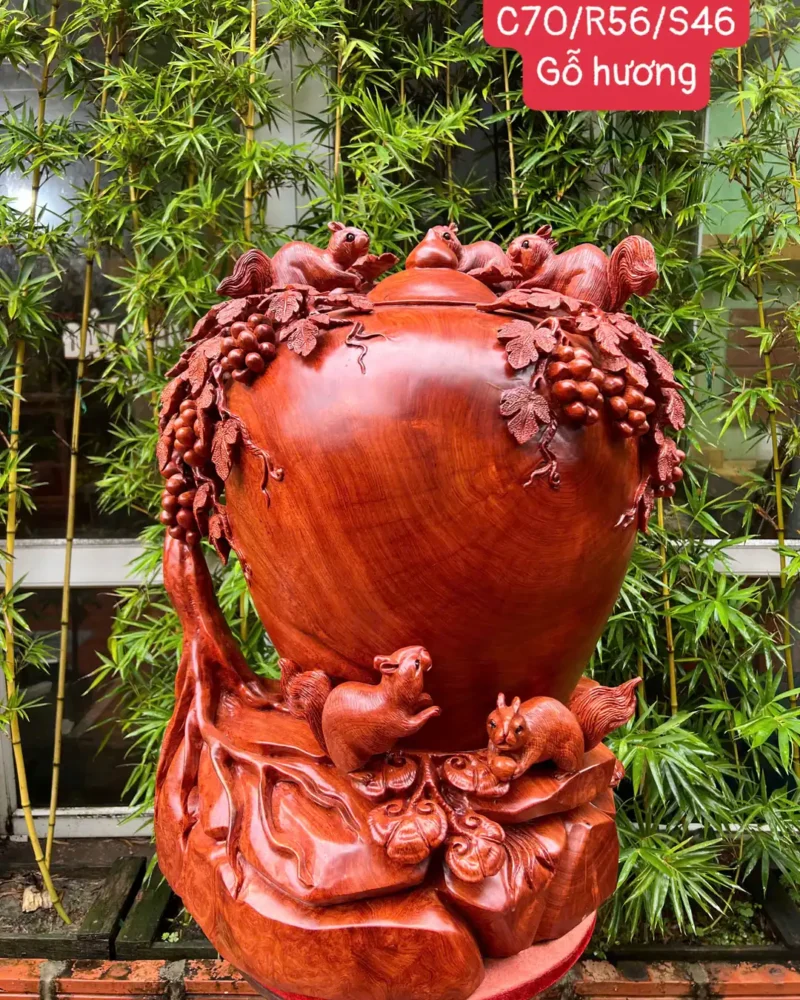 binh-phu-quy-G5979-1 Bình Phú Quý Nho Sóc Ngũ Phúc Gỗ Hương Đá To Nặng Liền Khối G5979