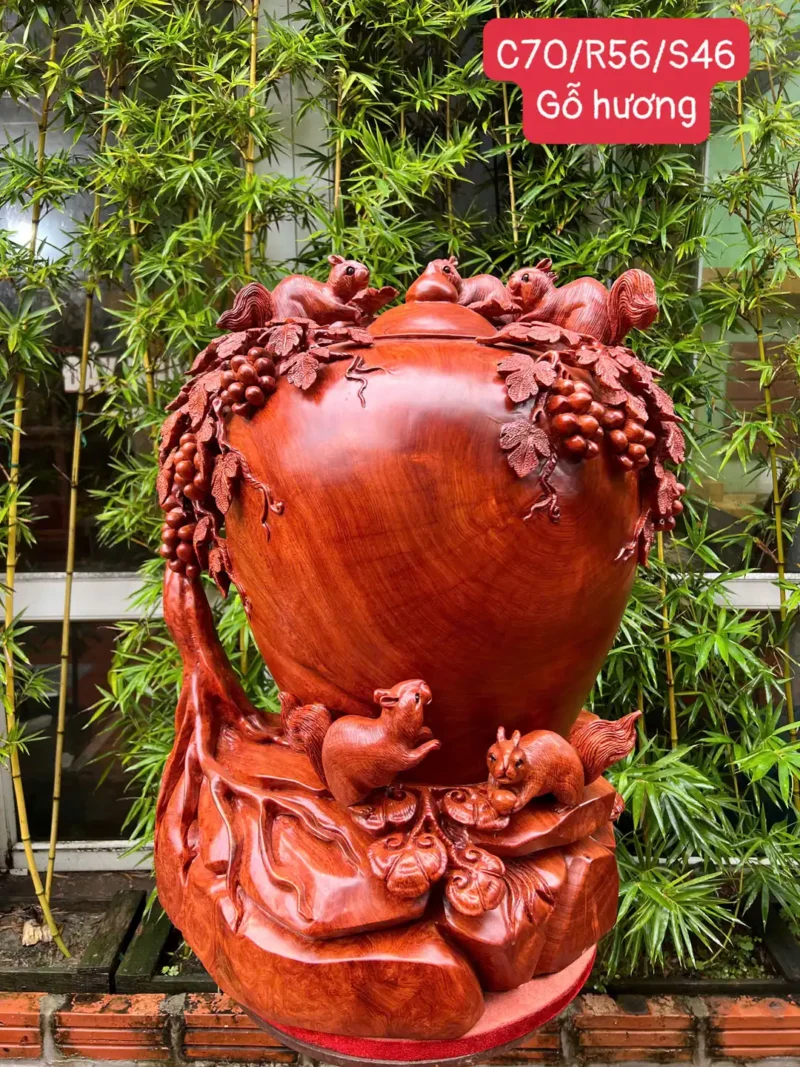 binh-phu-quy-G5979-1 Bình Phú Quý Nho Sóc Ngũ Phúc Gỗ Hương Đá To Nặng Liền Khối G5979