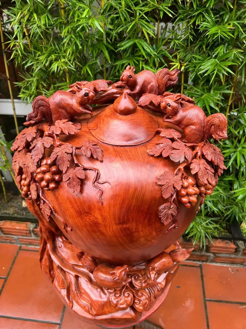 binh-phu-quy-G5979-4 Bình Phú Quý Nho Sóc Ngũ Phúc Gỗ Hương Đá To Nặng Liền Khối G5979