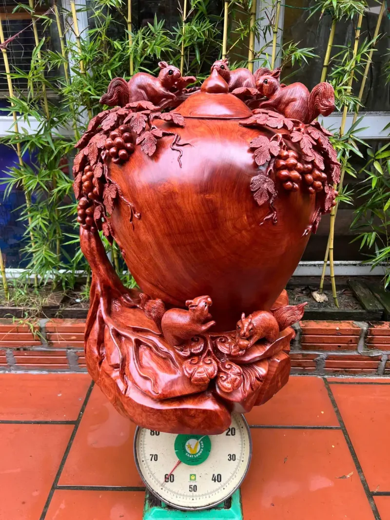 binh-phu-quy-G5979-5 Bình Phú Quý Nho Sóc Ngũ Phúc Gỗ Hương Đá To Nặng Liền Khối G5979