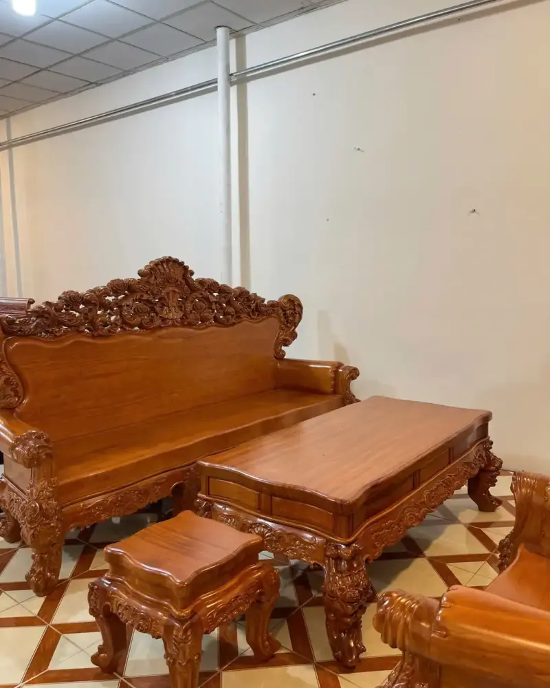 Bộ Ghế Hoàng Gia Hoa Hồng Nguyên Khối Size Vừa 6 Món Gỗ Gõ G5548