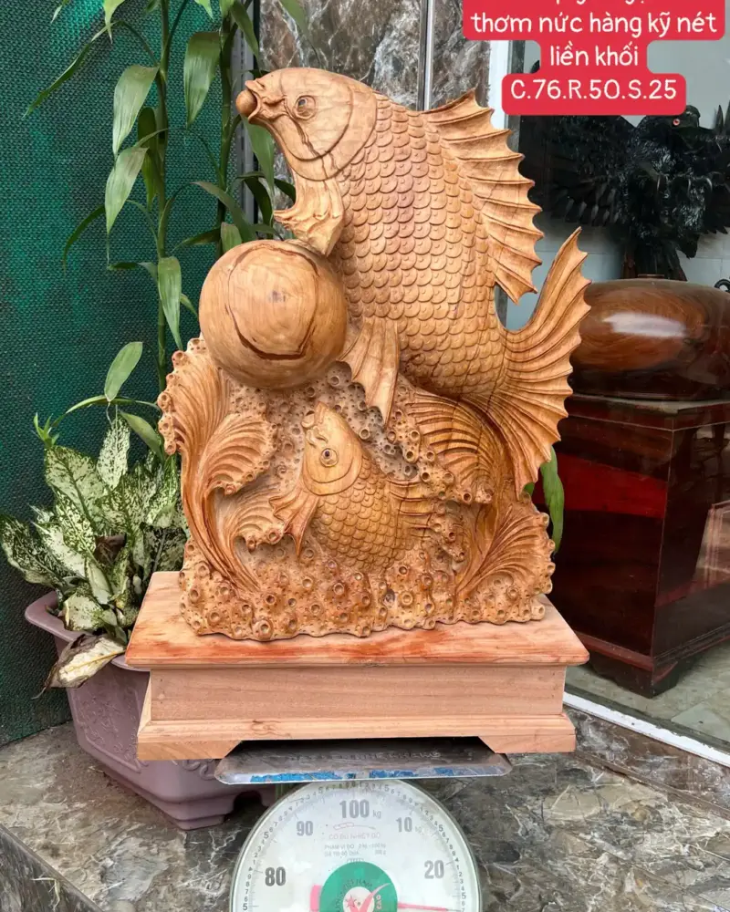 Tượng Cá Chép Gỗ Ngọc Am Thơm Nức Hàng Kỹ Nét Liền Khối G5797