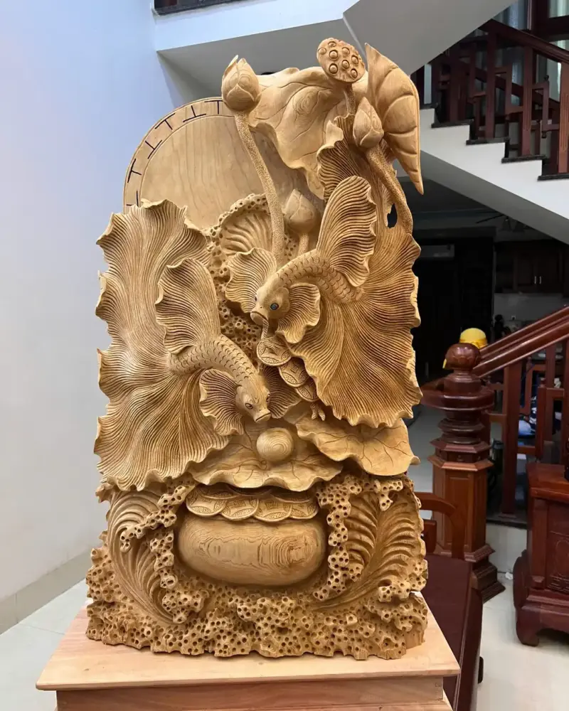 ca-xiem-go-ngoc-am-G5046-2_Cá Xiêm Gỗ Ngọc Am To Nặng Liền Khối Giá 6 Triệu Kích Thước Cao 103cm, Ngang 54cm, Sâu 21cm Tượng Cá Xiêm Gỗ Ngọc Am To Nặng Liền Khối G5046