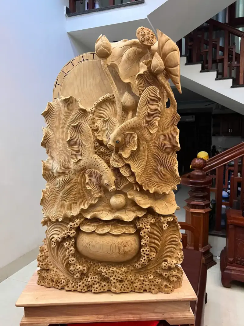 ca-xiem-go-ngoc-am-G5046-2_Cá Xiêm Gỗ Ngọc Am To Nặng Liền Khối Giá 6 Triệu Kích Thước Cao 103cm, Ngang 54cm, Sâu 21cm Tượng Cá Xiêm Gỗ Ngọc Am To Nặng Liền Khối G5046