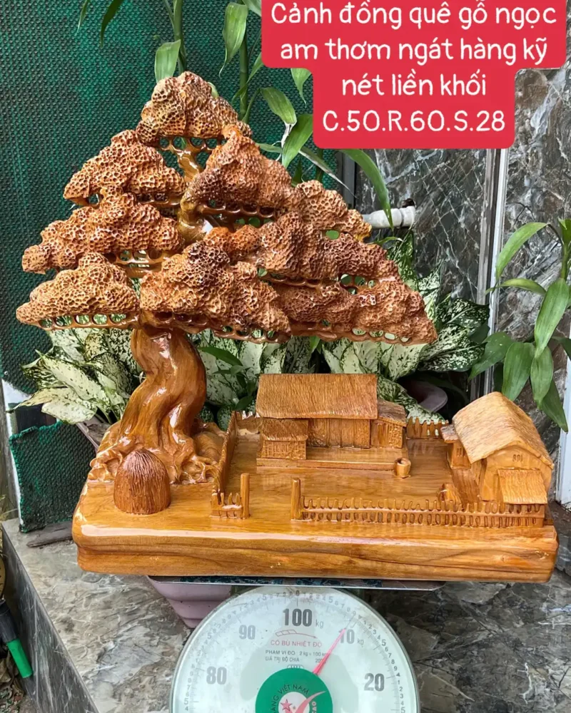 Tượng Cảnh Đồng Quê Gỗ Ngọc Am Thơm Nức Hàng Kỹ Nét Liền Khối G5934