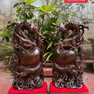 cap-rong-go-G5989-1 Tượng Cặp Rồng Gỗ Mun Hoa Liền Khối G5989