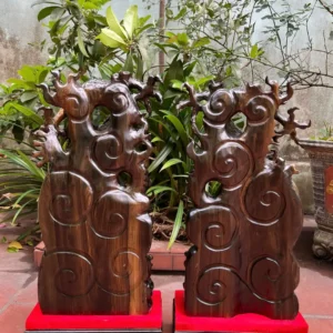 cap-rong-go-G5989-2 Tượng Cặp Rồng Gỗ Mun Hoa Liền Khối G5989