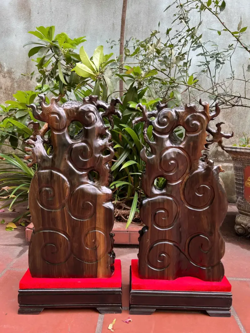 cap-rong-go-G5989-2 Tượng Cặp Rồng Gỗ Mun Hoa Liền Khối G5989