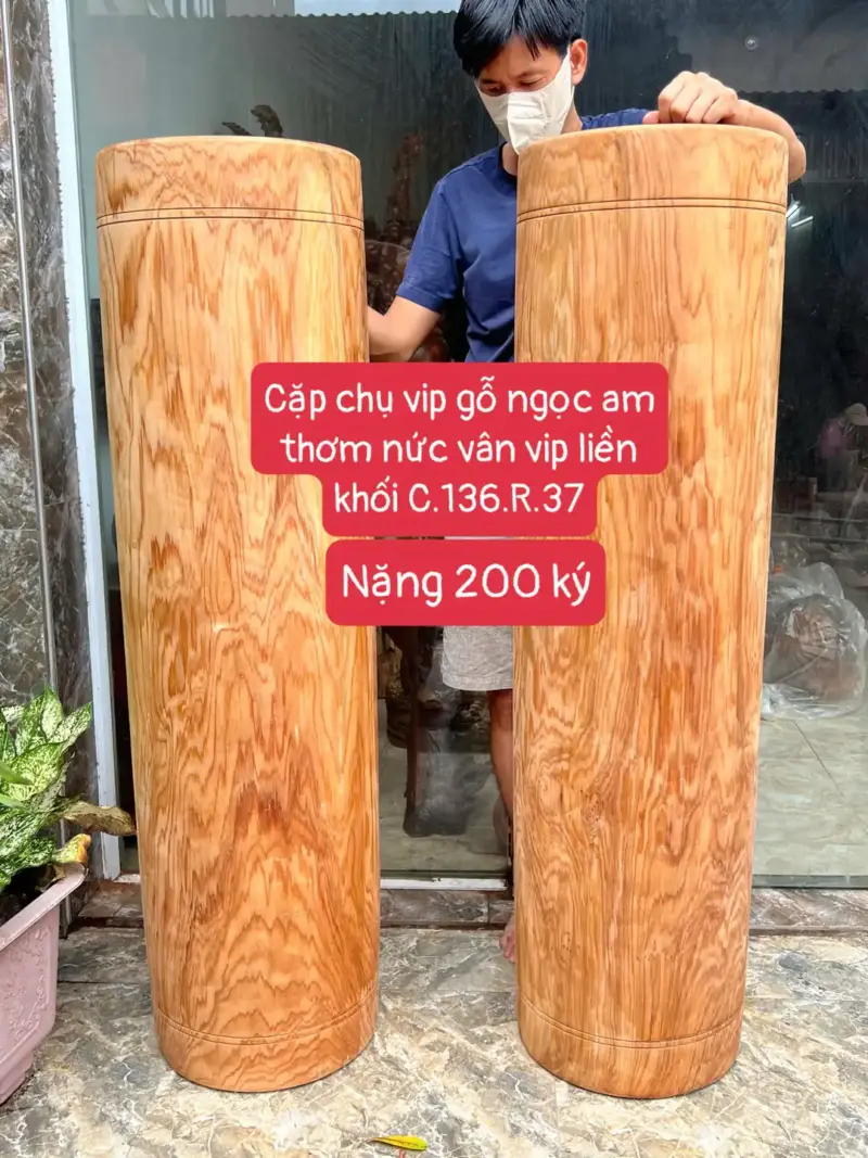 cap-tru-go-G5642-1 Cặp Trụ Gỗ Ngọc Am Thơm Nức Vân Vip Liền Khối G5642