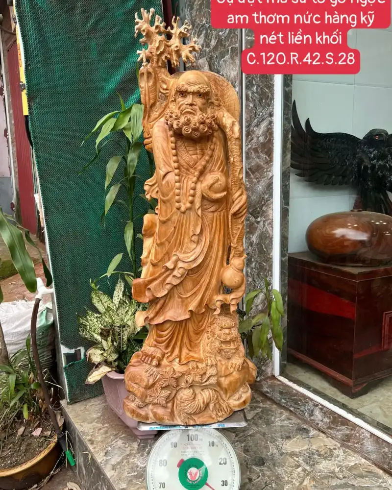Tượng Cụ Đạt Ma Sư Tổ Gỗ Ngọc Am Thơm Nức Hàng Kỹ Nét Liền Khối G5673