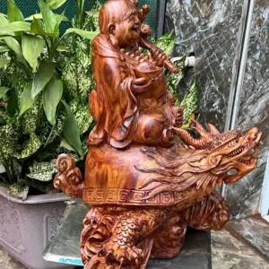 cu-di-lac-G6052-5 Tượng Cụ Di Lạc Cưỡi Long Quy Gỗ Sưa Đỏ Tía Hàng Kỹ Nét Liền Khối G6052
