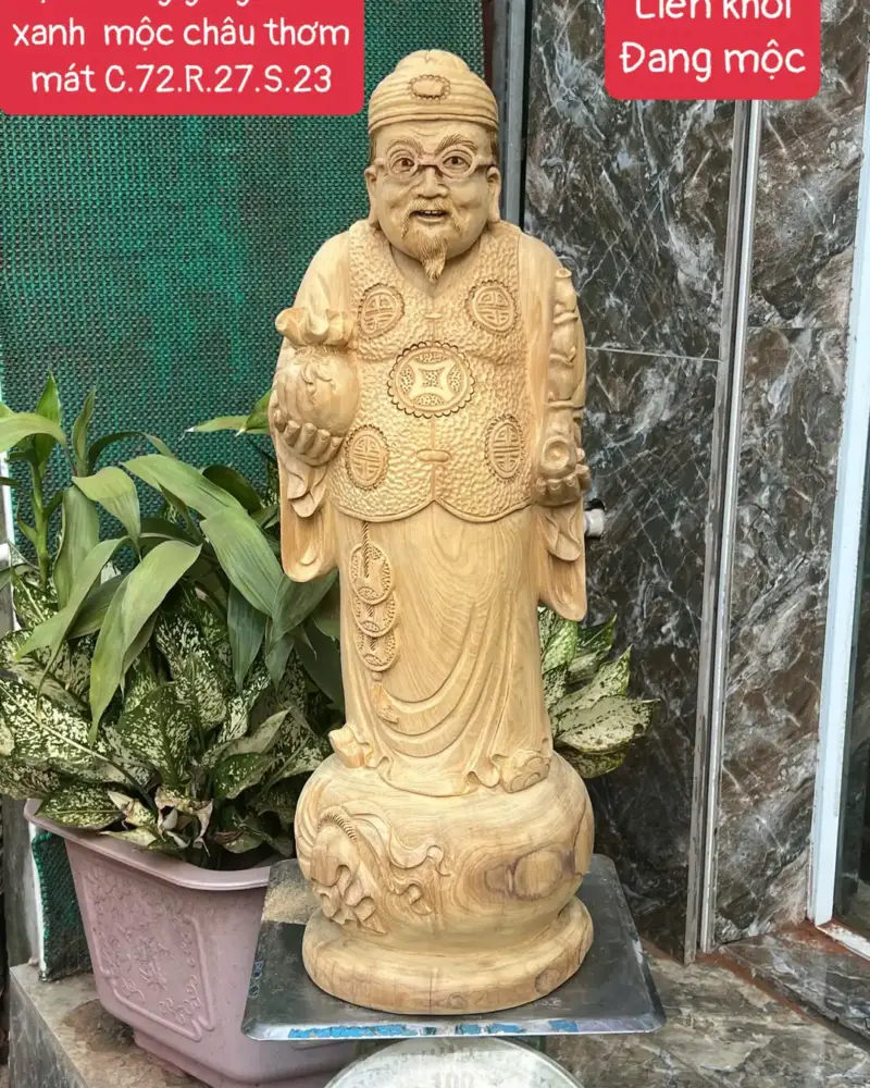 cu-thuong-gia-G5669-1 Tượng Cụ Thương Gia Gỗ Bách Xanh Thơm Mát Hàng Kỹ Nét Liền Khối G5669