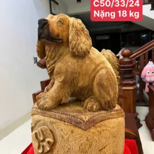 cun-ngoi-bao-G5988-1 Tượng Cún Ngồi Bao Tiền Gỗ Ngọc Am To Nặng Chất Gỗ Già Đanh G5988