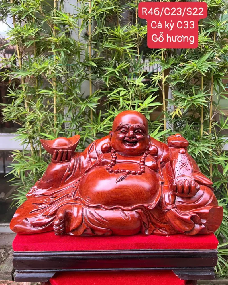 di-lac-ngoi-G5999-1 Tượng Di Lặc Ngồi Để Bàn Gỗ Hương Đá Liền Khối Tặng Kèm Kỷ Như Hình G5999