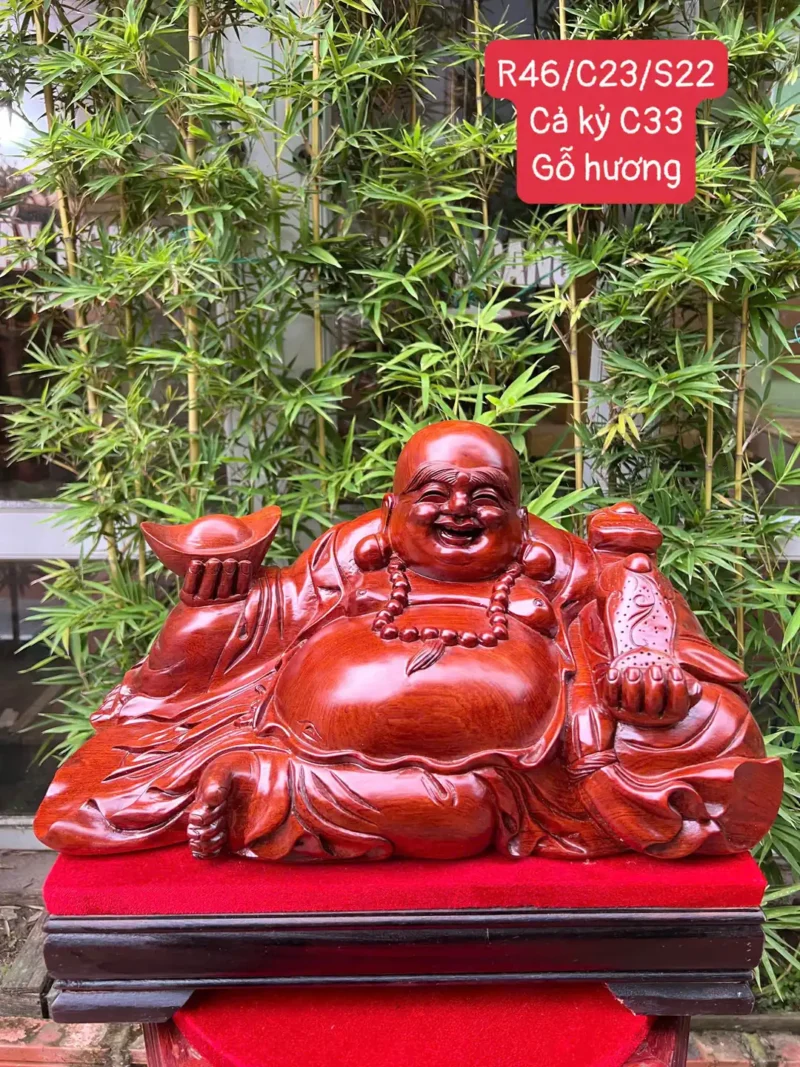 di-lac-ngoi-G5999-1 Tượng Di Lặc Ngồi Để Bàn Gỗ Hương Đá Liền Khối Tặng Kèm Kỷ Như Hình G5999