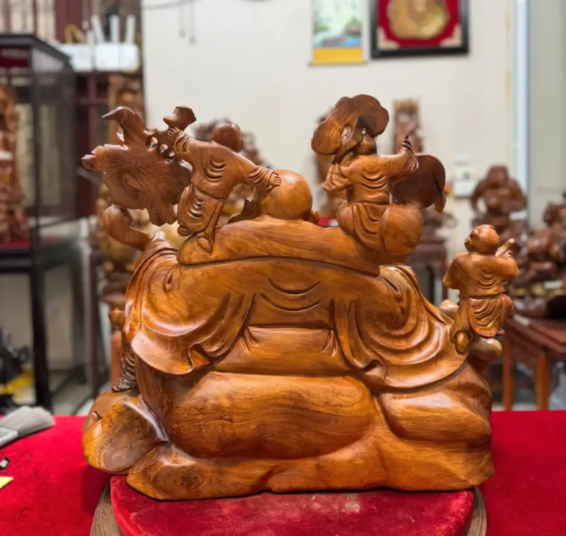 di-lac-ngu-phuc-go-huong-ta-G6089-3 Tượng Di Lặc Ngũ Phúc Gỗ Hương Ta Liền Khối G6089
