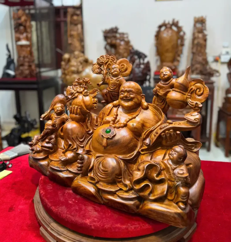 di-lac-ngu-phuc-go-huong-ta-G6090-5 Tượng Di Lặc Ngũ Phúc Gỗ Hương Ta Liền Khối G6090